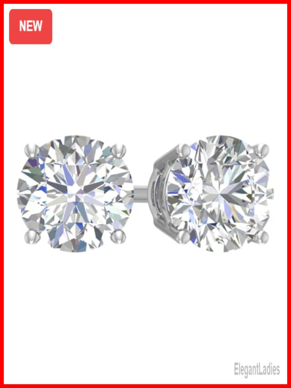 14K White Gold Lab-Grown Diamond Stud Earrings 4-Prong Pushback